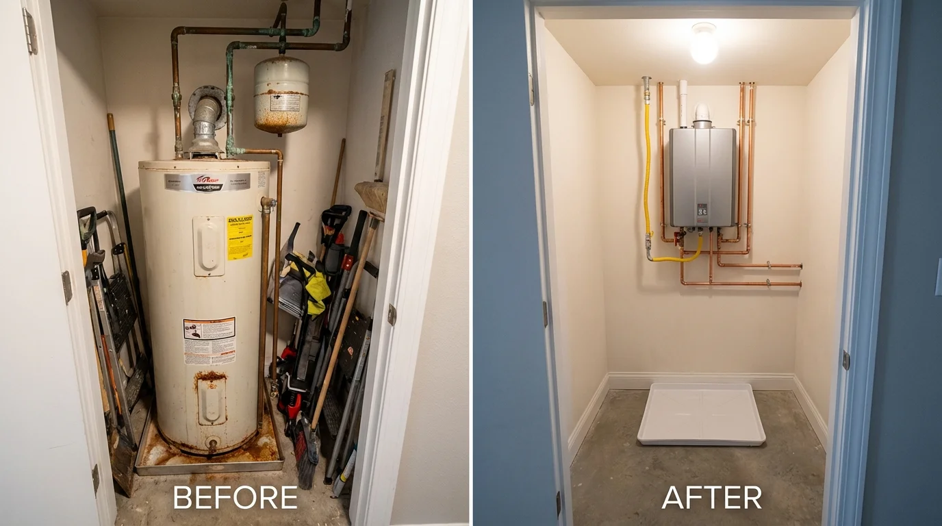 Tank water heater versus wall-mounted tankless unit comparison for Los Alamos, CA homeowners